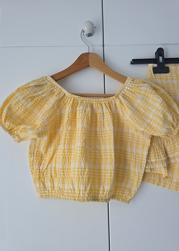 Sarı Mini Renkli Bağcıklı Bluz ve Şort Takımı - Görsel 2