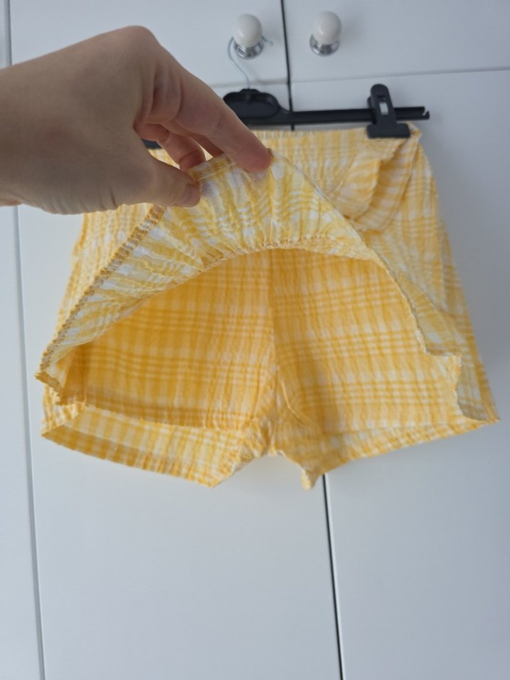 Sarı Mini Renkli Bağcıklı Bluz ve Şort Takımı - Görsel 5