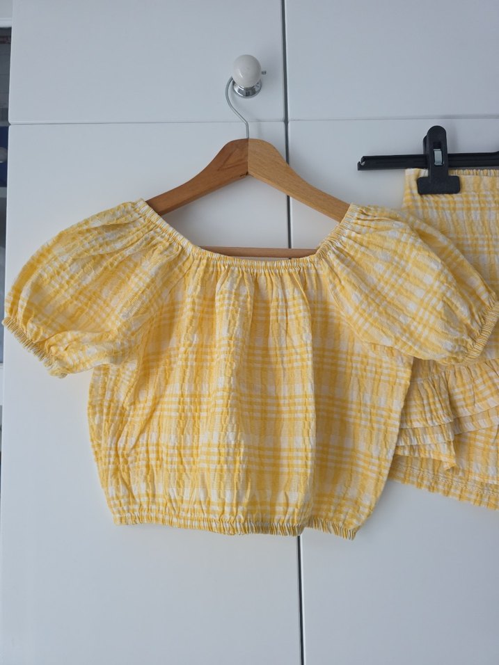 Sarı Mini Renkli Bağcıklı Bluz ve Şort Takımı - Görsel 2