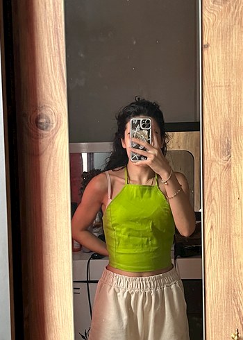 Yeşil İp Askılı Crop Top