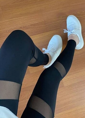 tül detaylı spor tayt