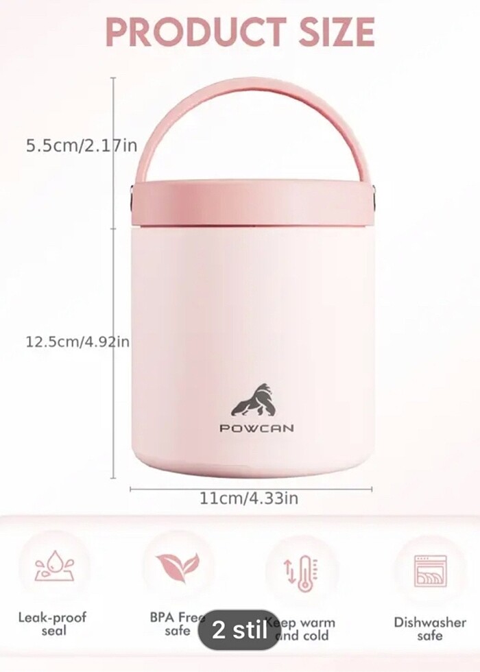 POWCAN 739 ml yemek kabı - Görsel 3