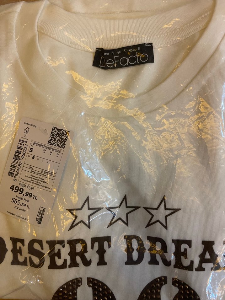 Beyaz Baskılı Kısa Kollu Kadın Tişört - Görsel 3