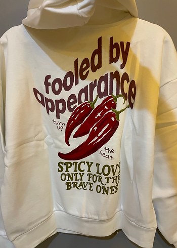 Beyaz Kapüşonlu Baskılı Oversize Sweatshirt - Görsel 5