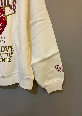 Beyaz Kapüşonlu Baskılı Oversize Sweatshirt - Görsel 3