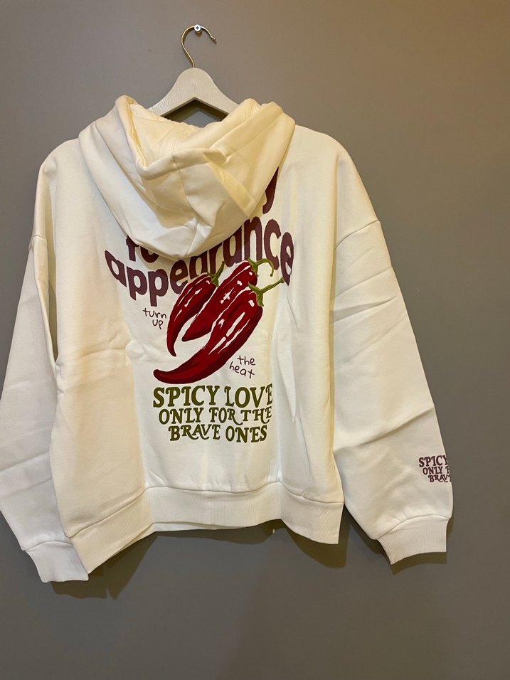 Beyaz Kapüşonlu Baskılı Oversize Sweatshirt - Görsel 2