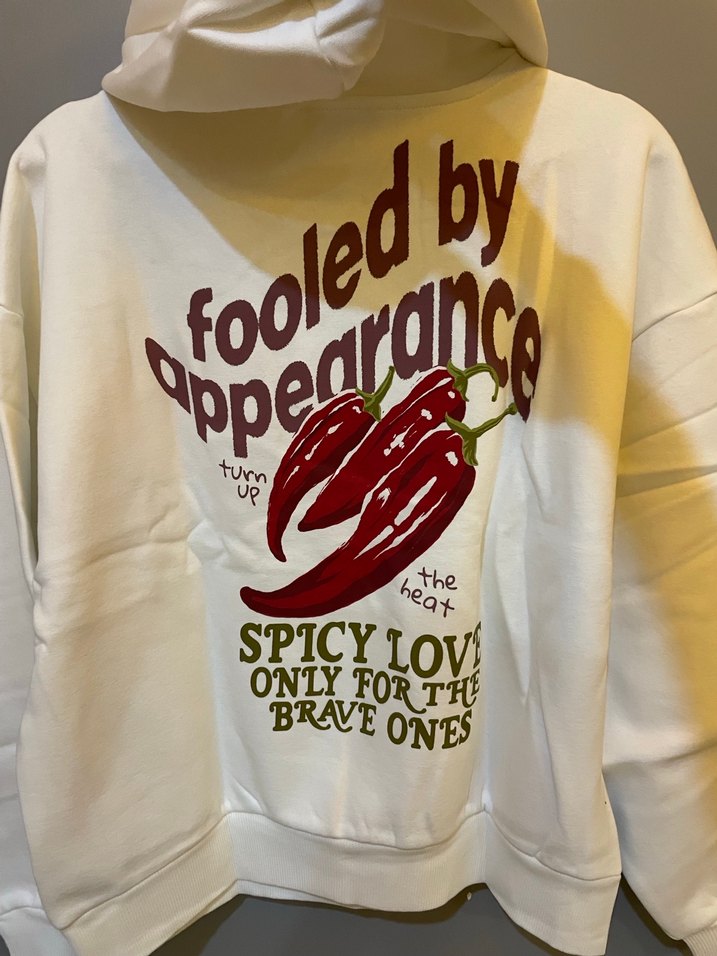 Beyaz Kapüşonlu Baskılı Oversize Sweatshirt - Görsel 5