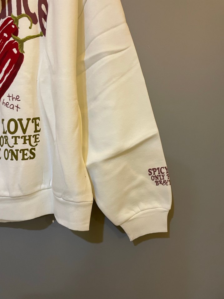 Beyaz Kapüşonlu Baskılı Oversize Sweatshirt - Görsel 3