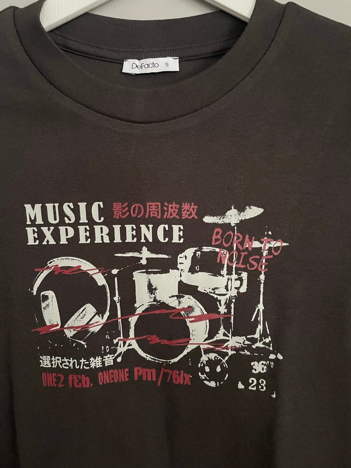 Defacto kadın Siyah Baskılı Uzun Kollu Tshirt - Görsel 2