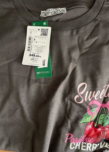 Defacto Gri Pamuklu Kadın Kısa Kollu Tshirt - Görsel 4