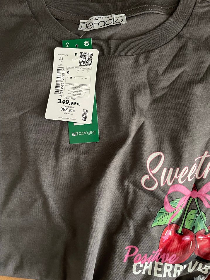 Defacto Gri Pamuklu Kadın Kısa Kollu Tshirt - Görsel 4