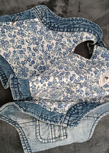 18-24 Ay Beden Kız Çocuk Mavi Denim Düğmeli Yelek