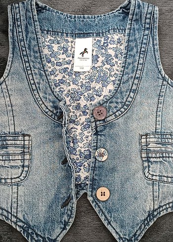 Kız Çocuk Mavi Denim Düğmeli Yelek