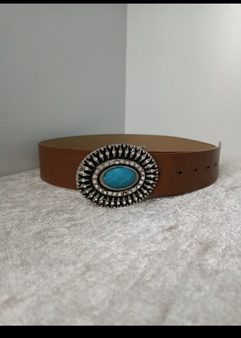Turkuaz Taşlı Deri Bohem Kadın Kemer