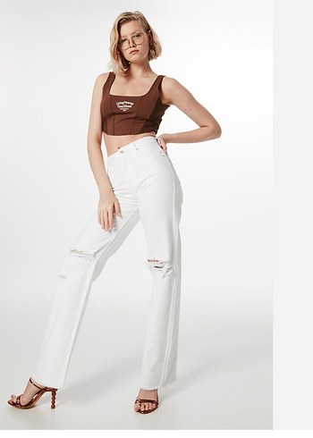 Beyaz Regular Fit Kadın Jean Pantolon