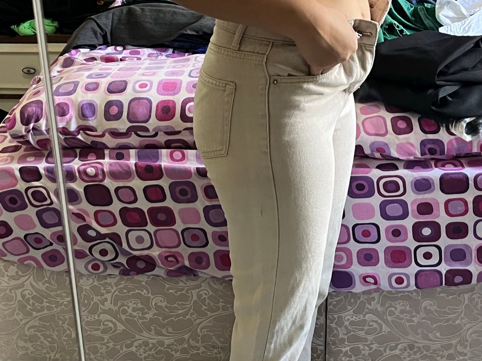 Düğmeli Beyaz Pamuklu Kadın Jean - Görsel 2