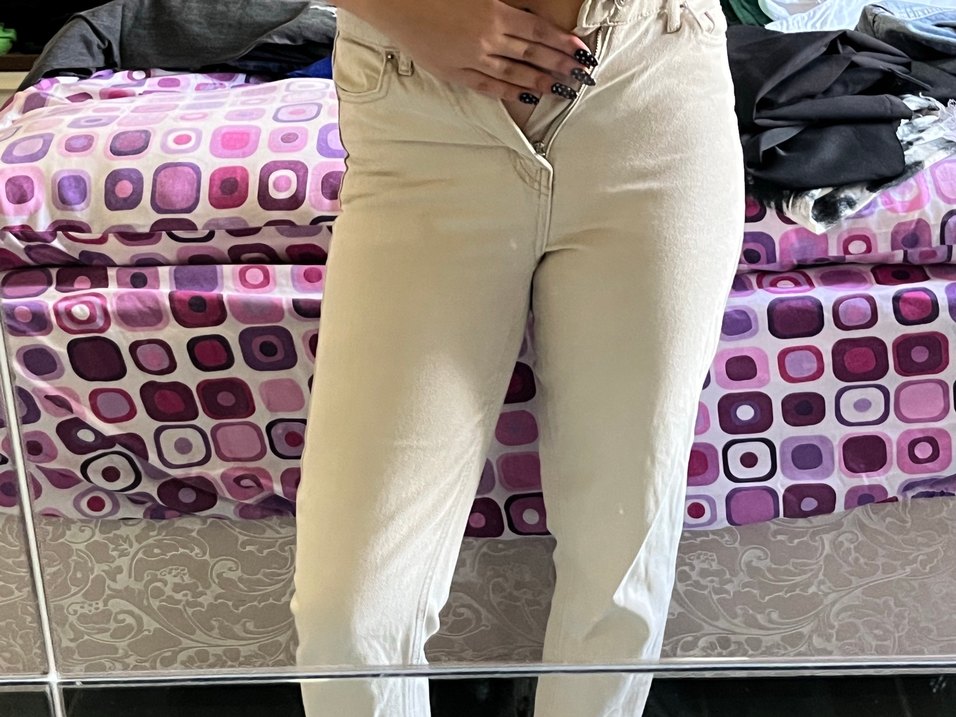 Düğmeli Beyaz Pamuklu Kadın Jean - Görsel 3