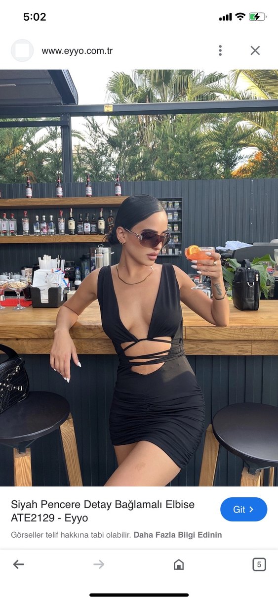 Siyah V Yaka Mini Elbise - Görsel 2