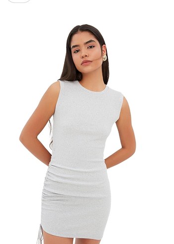 Gri Kolsuz Mini Elbise - Görsel 2