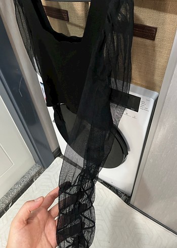 Siyah Straplez Gotik Fitted Bluz - Görsel 2