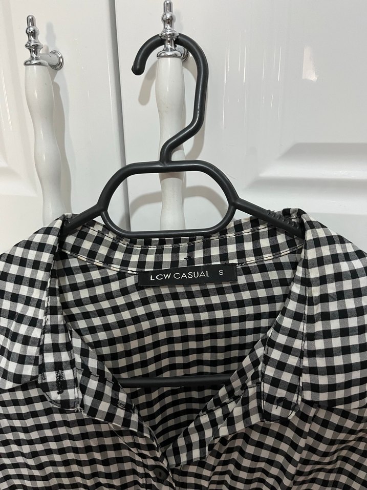 Kadın Gri Kareli Uzun Kollu Gömlek - Görsel 2