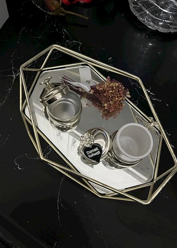 Gri camlı damat kahvesi ve yüzük tepsisi seti - Görsel 3