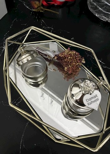 Gri camlı damat kahvesi ve yüzük tepsisi seti - Görsel 2