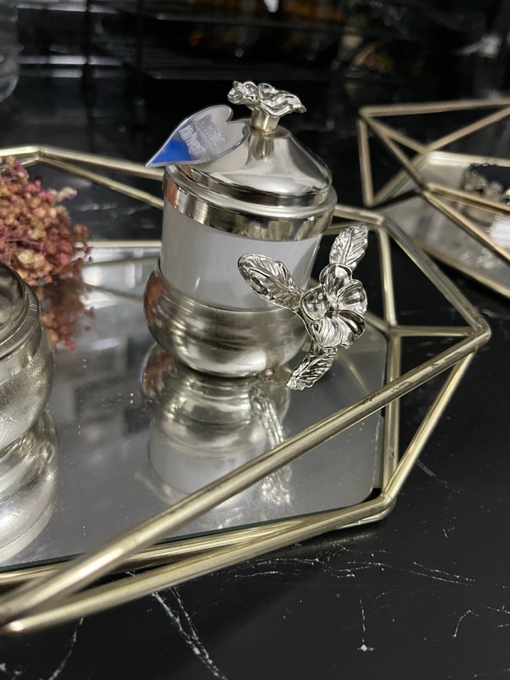 Gri camlı damat kahvesi ve yüzük tepsisi seti - Görsel 4