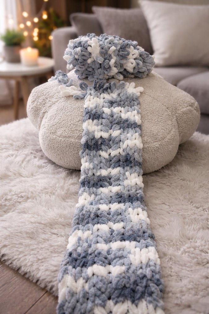 Gri Bağlamalı Desen Örgü Çocuk Battaniyesi - Görsel 4