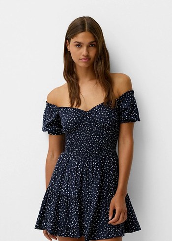 Bershka Lacivert Mini Elbise