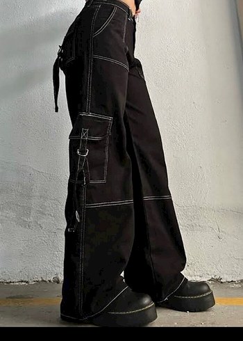Zara Siyah Kemerli Geniş Paça Kadın Kot Pantolon