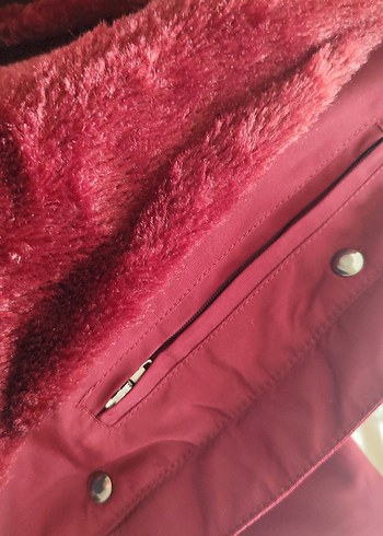 Bordo Kemerli Kadın Kışlık Mont - Görsel 6