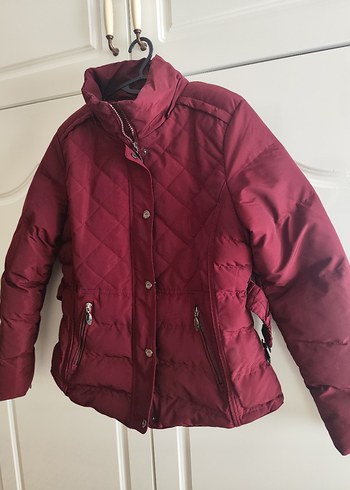 Bordo Kemerli Kadın Kışlık Mont - Görsel 2