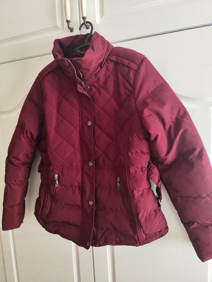 Bordo Kemerli Kadın Kışlık Mont - Görsel 2