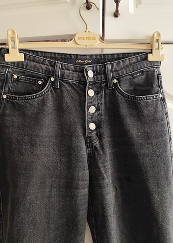 Gri Düğmeli Bol Kesim Kadın Kot Pantolon - Görsel 2