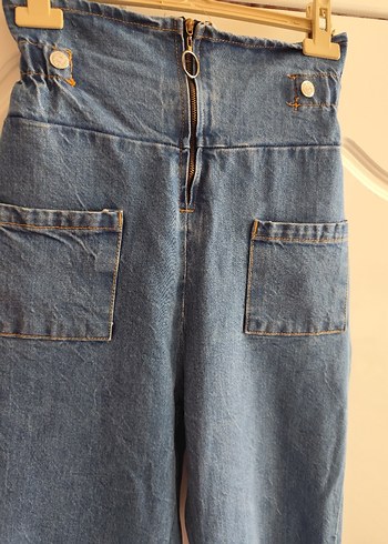 Kadın Kemerli Mavi Denim Midi Pantolon - Görsel 2