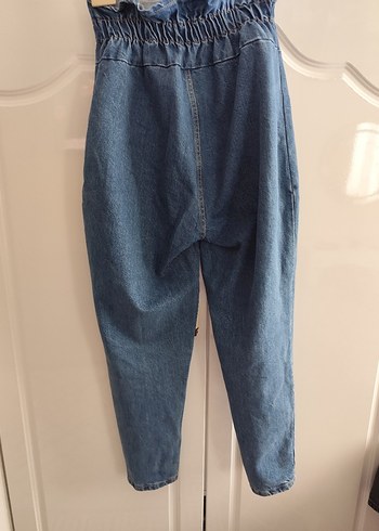 Kadın Kemerli Mavi Denim Midi Pantolon - Görsel 3