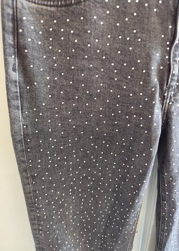 Zara Gri taşlı Düğmeli Midi Kadın Kot Pantolon