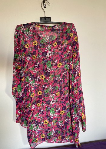 Renkli Çiçek Desenli Uzun Kollu Bohem Tunik - Görsel 2