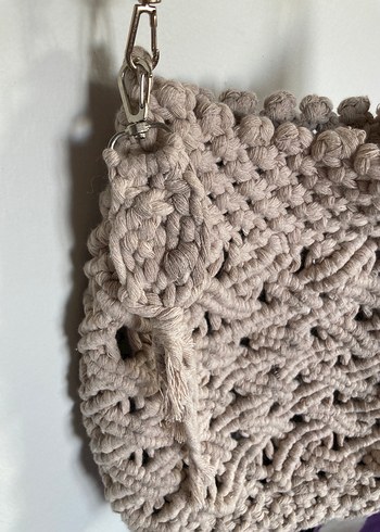 Makroma Bej Örgü Kadın Çanta - Görsel 3