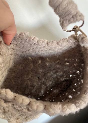 Makroma Bej Örgü Kadın Çanta - Görsel 5