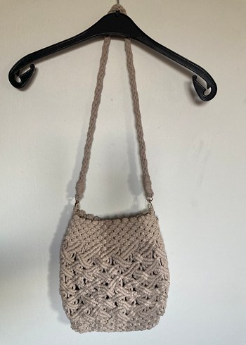 Makroma Bej Örgü Kadın Çanta - Görsel 2
