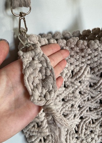 Makroma Bej Örgü Kadın Çanta - Görsel 4