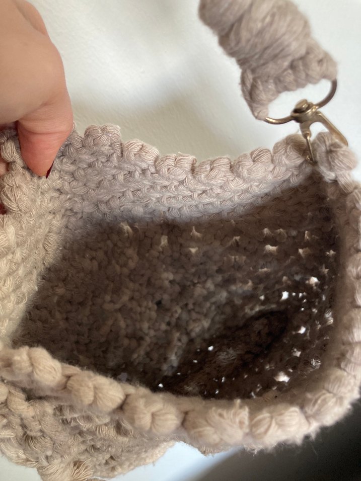 Makroma Bej Örgü Kadın Çanta - Görsel 5