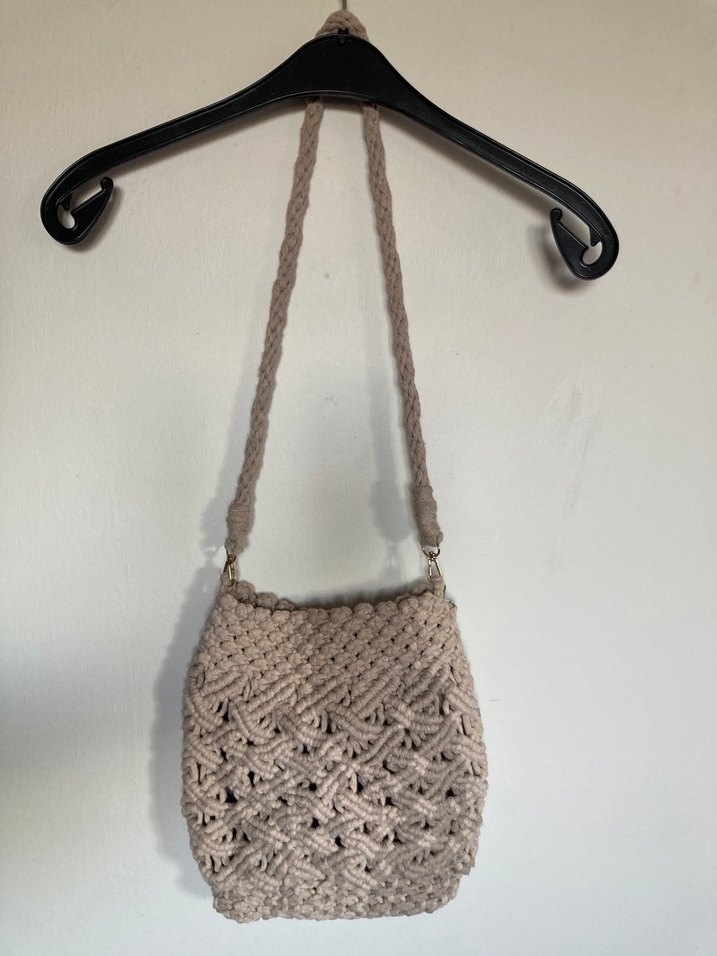 Makroma Bej Örgü Kadın Çanta - Görsel 2