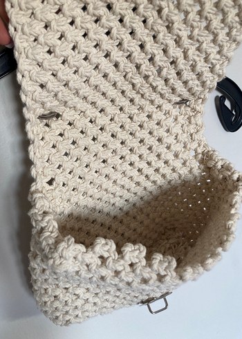 Makrome Bej Örgü Kadın El Çantası - Görsel 3