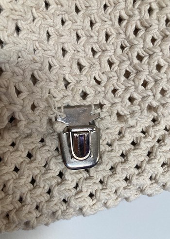 Makrome Bej Örgü Kadın El Çantası - Görsel 4