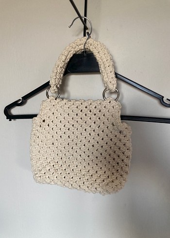 Makrome Bej Örgü Kadın El Çantası - Görsel 2