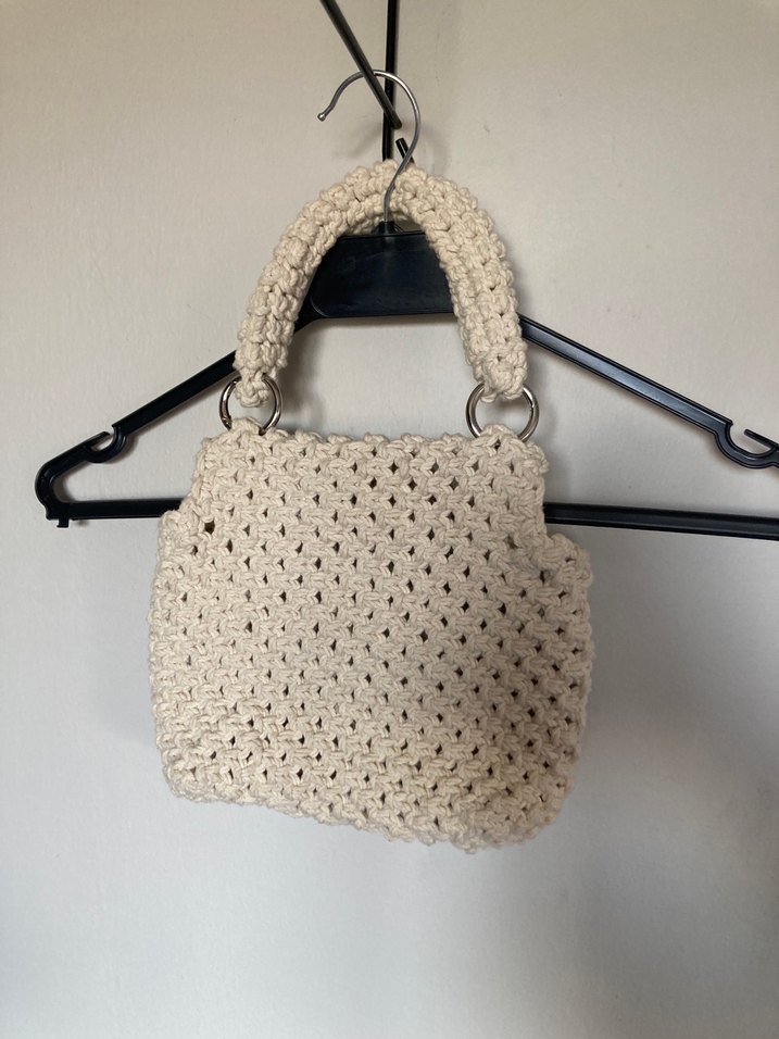 Makrome Bej Örgü Kadın El Çantası - Görsel 2