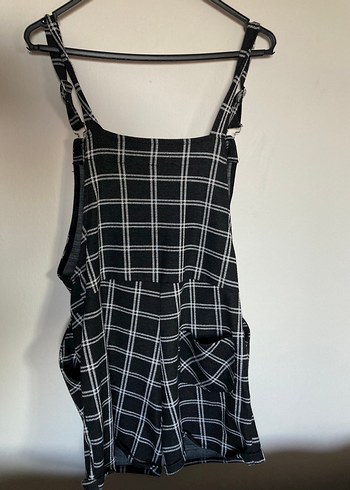 Kadın Siyah Ekose Askılı Tulum - Görsel 2